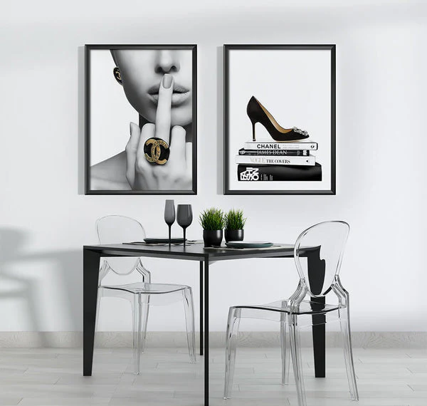 Coco Chanel Middle Finger with Heels (2 Panel) Fashion Wall Art