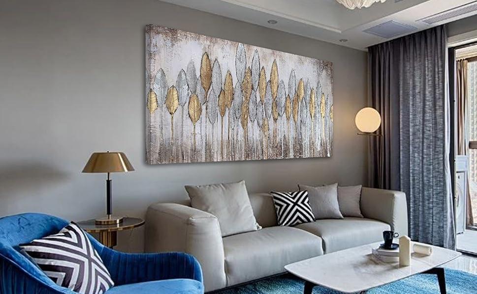 Abstract Leaf Painting Wall Art Modern Aesthetic Picture Landscape Canvas Brown Gold Textured Artwork