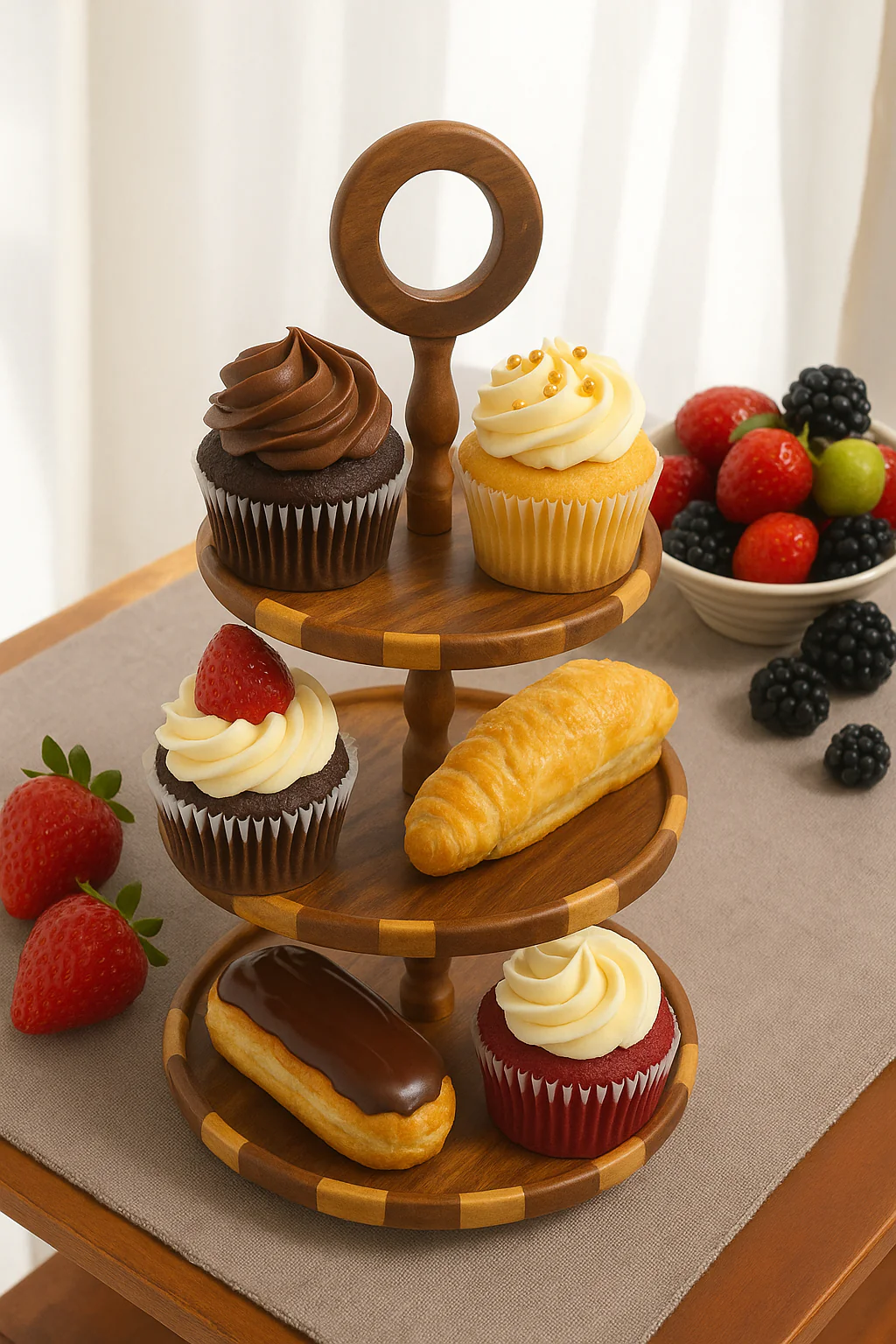 Three-Tier Cake Tray with Contrast Woodwork