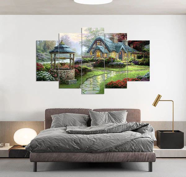 Fairy Tale Home in Meadows (5 Panel) Landscape Wall Art