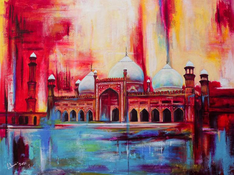 Print Frame Modern Abstract Style Badshahi Mosque Painting Print
