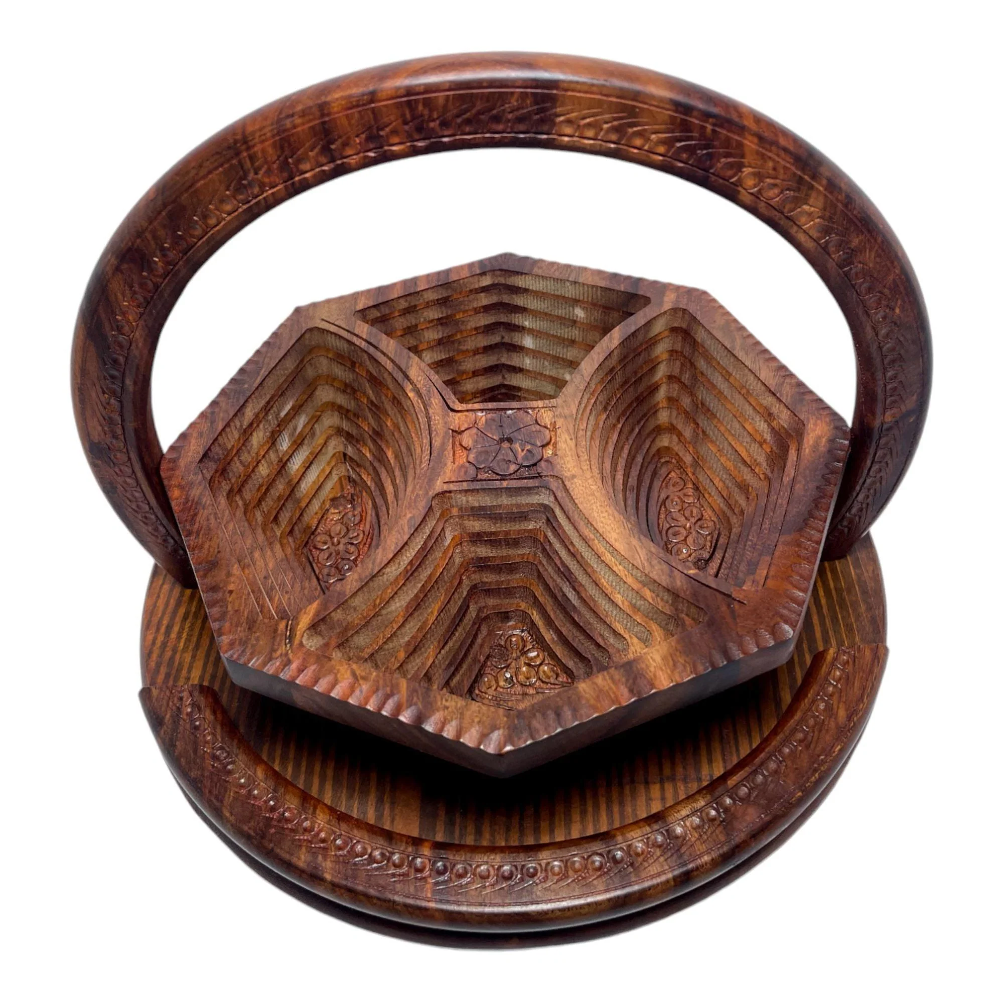 Handcrafted Rosewood Foldable Dry Fruits Serving Basket