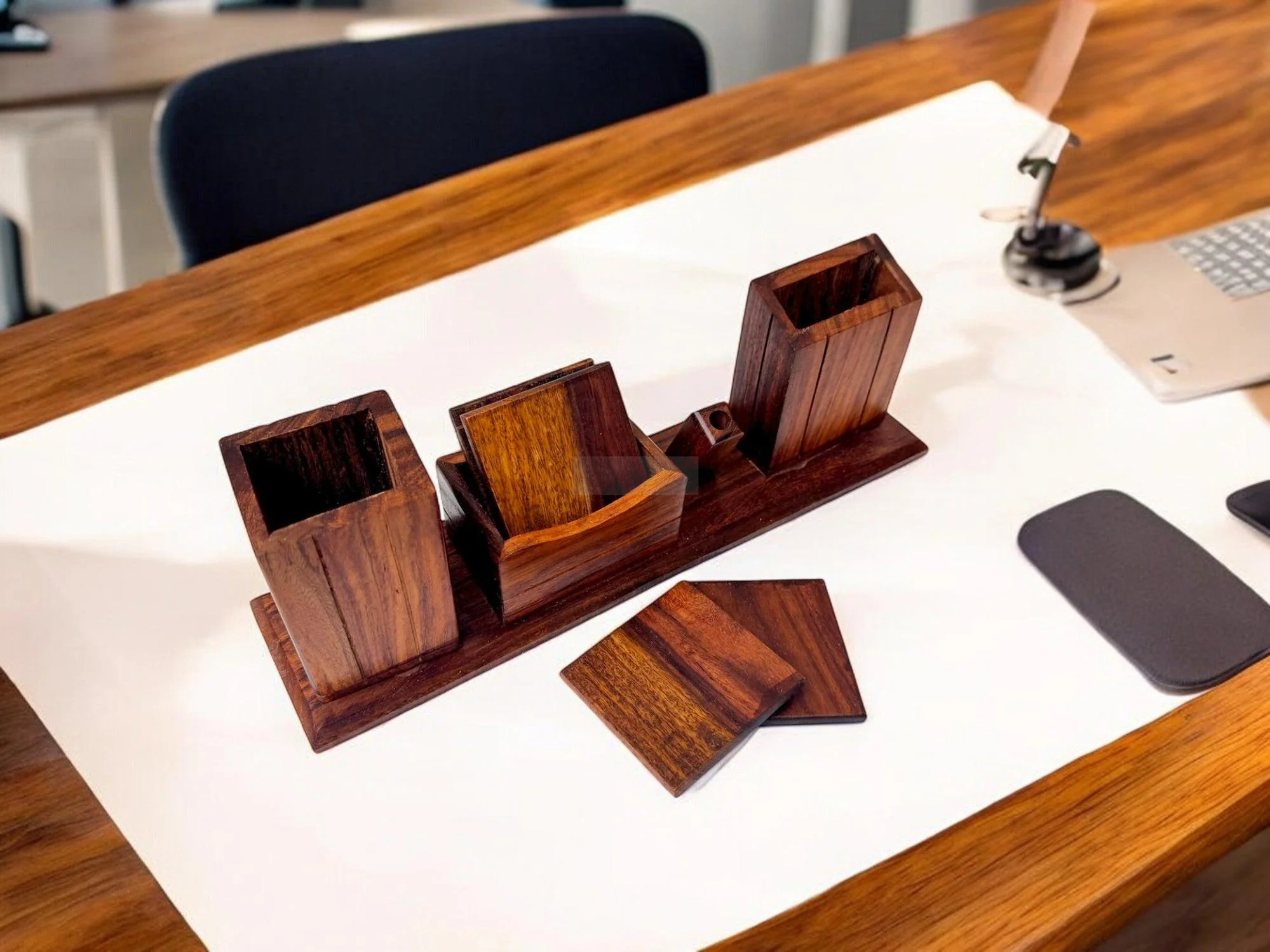 Wooden Desk Organizer for Office - Eco-Friendly, Stylish & Durable with Multiple Compartments for Home and Office Use