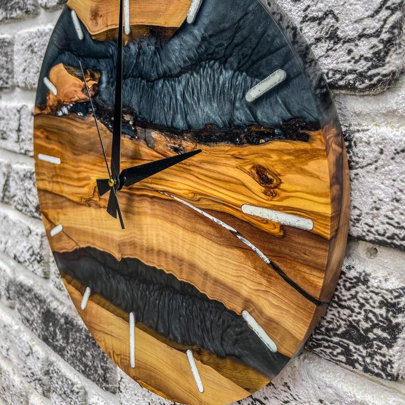 Black Resin and Zinc Accented Rosewood Wall Clock