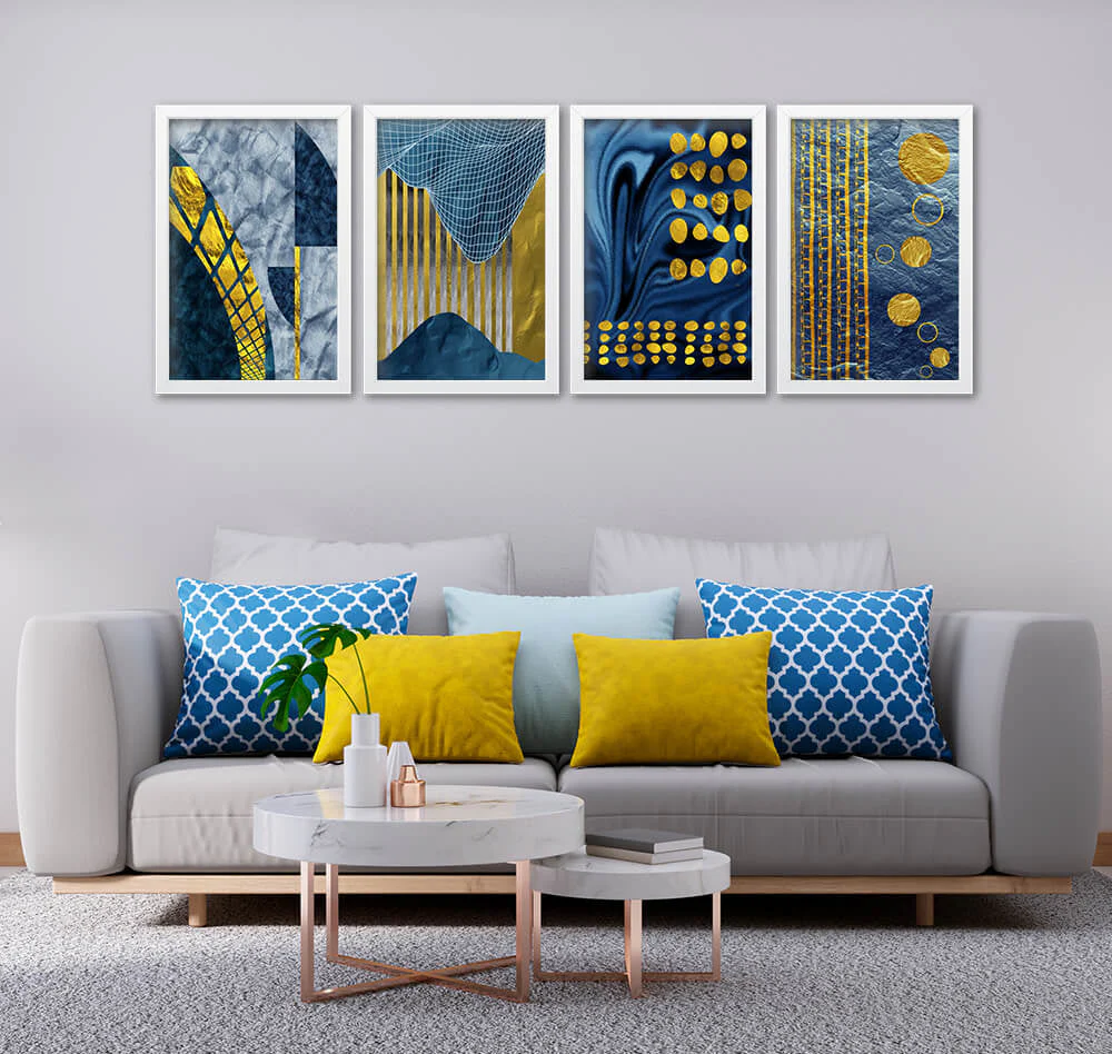 Blue & Gold Mesh (4 Panel) Digital Wall Art