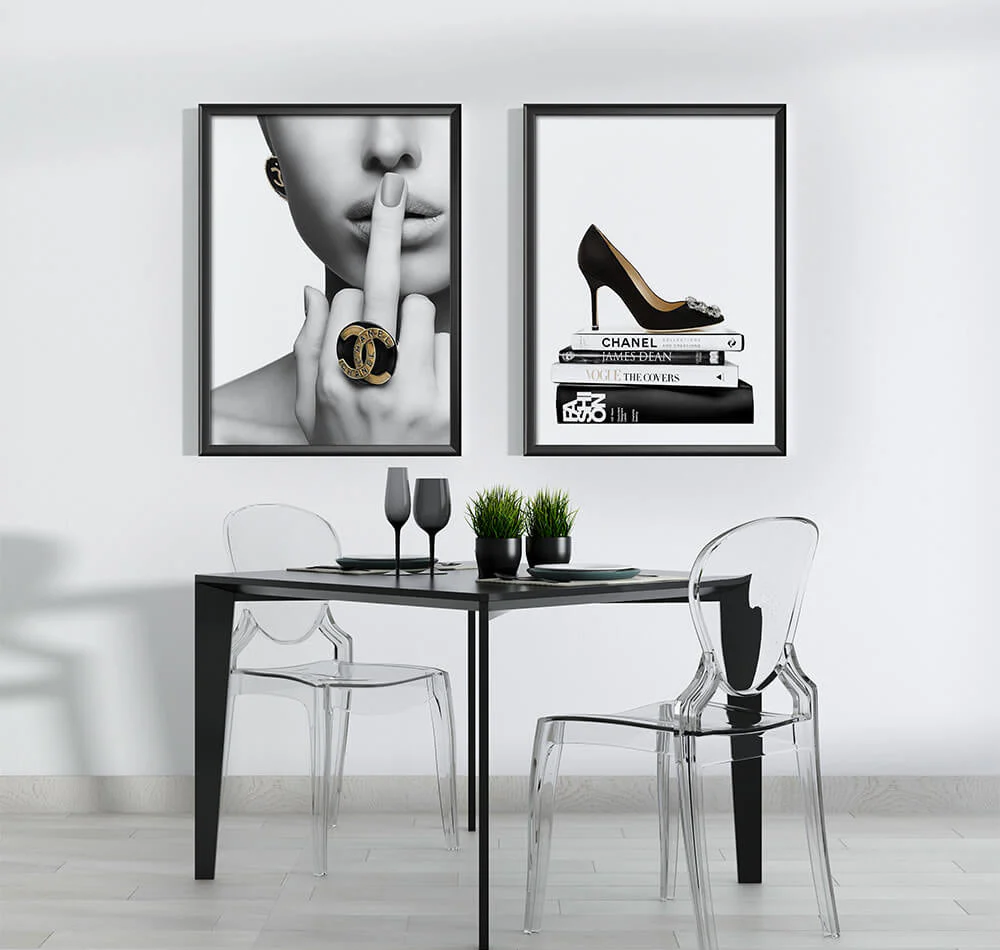 Coco Chanel Middle Finger with Heels (2 Panel) Fashion Wall Art