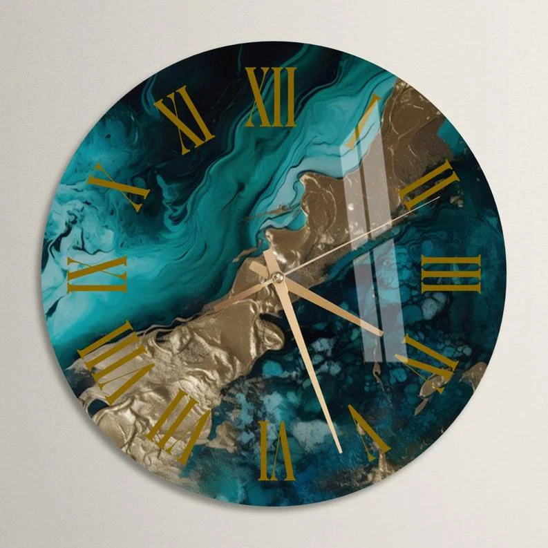Luxury Tempered Glass Marble Wall Clock - Modern Silent Non-Ticking Design for Home & Office Decor