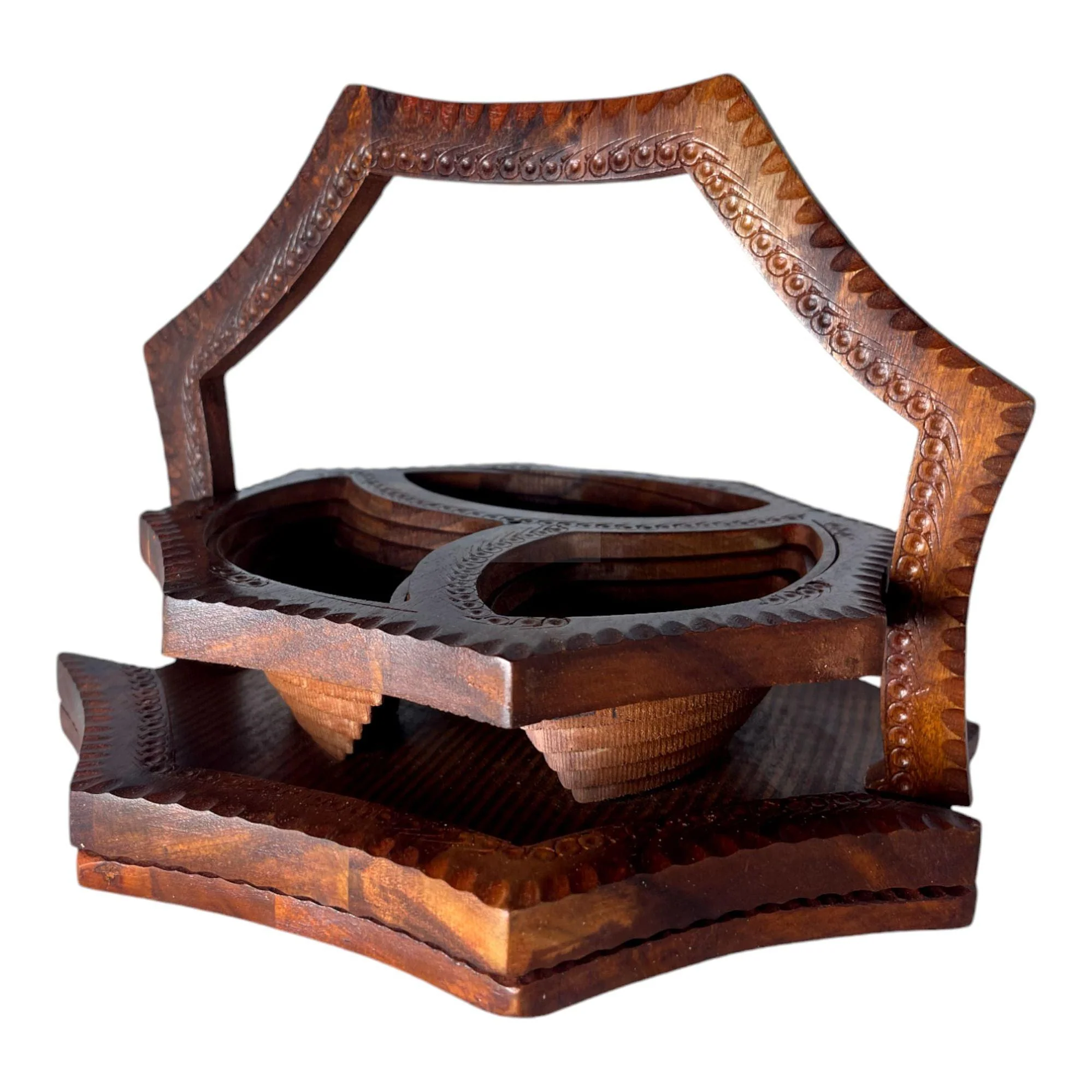 Handcrafted Rosewood Star Shape 3 Portion Foldable Basket