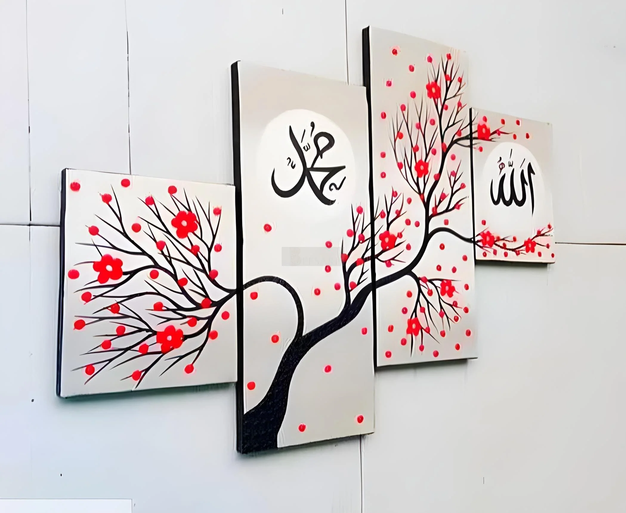 4/Panel Set - White Islamic Calligraphy Painting | Home Decor
