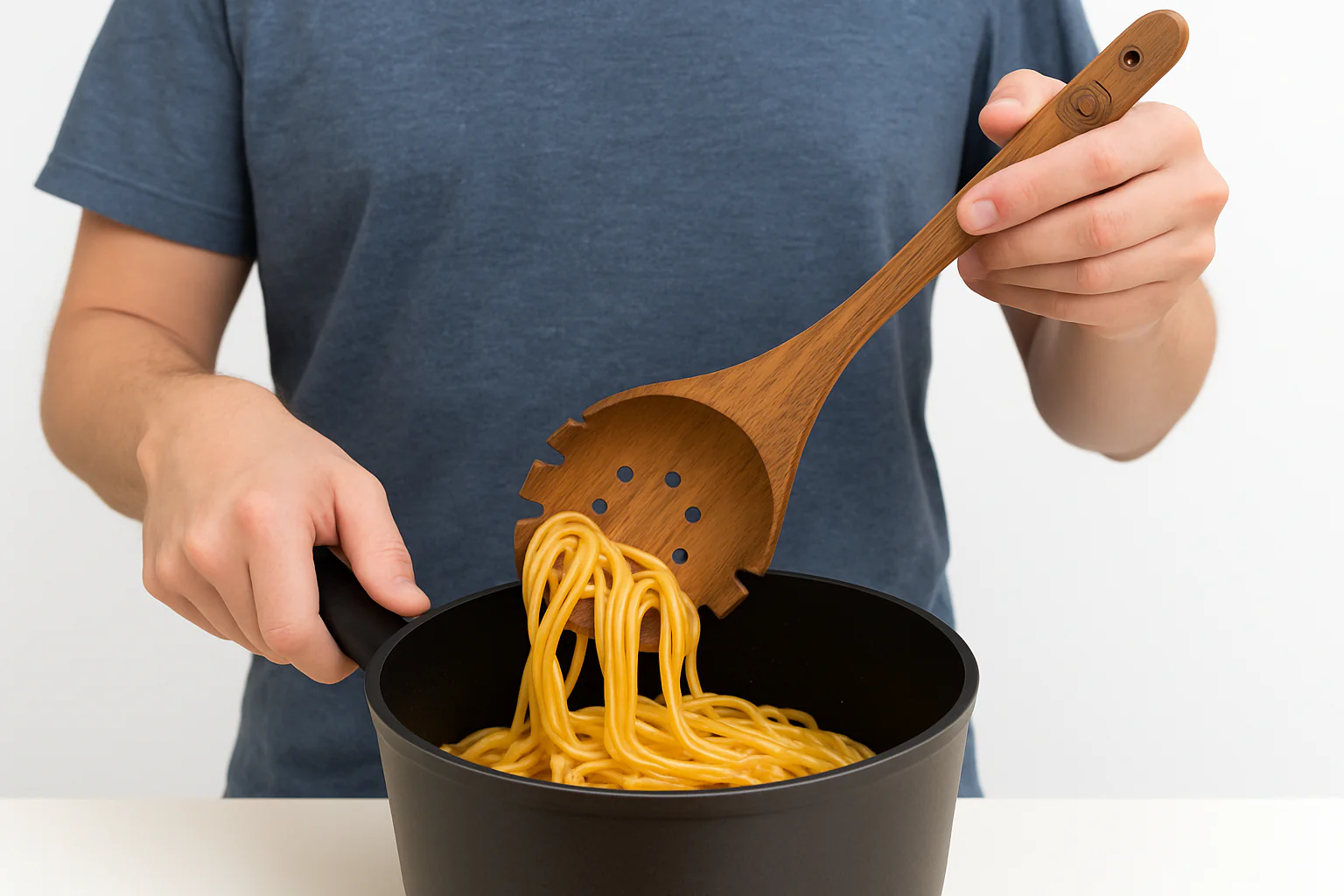 Handcrafted Non-Polished Rosewood Spaghetti Server Spoon, Eco-Friendly & Chemical-Free Wooden Pasta Serving Tool, Durable & Sustainable Kitchen Utensil