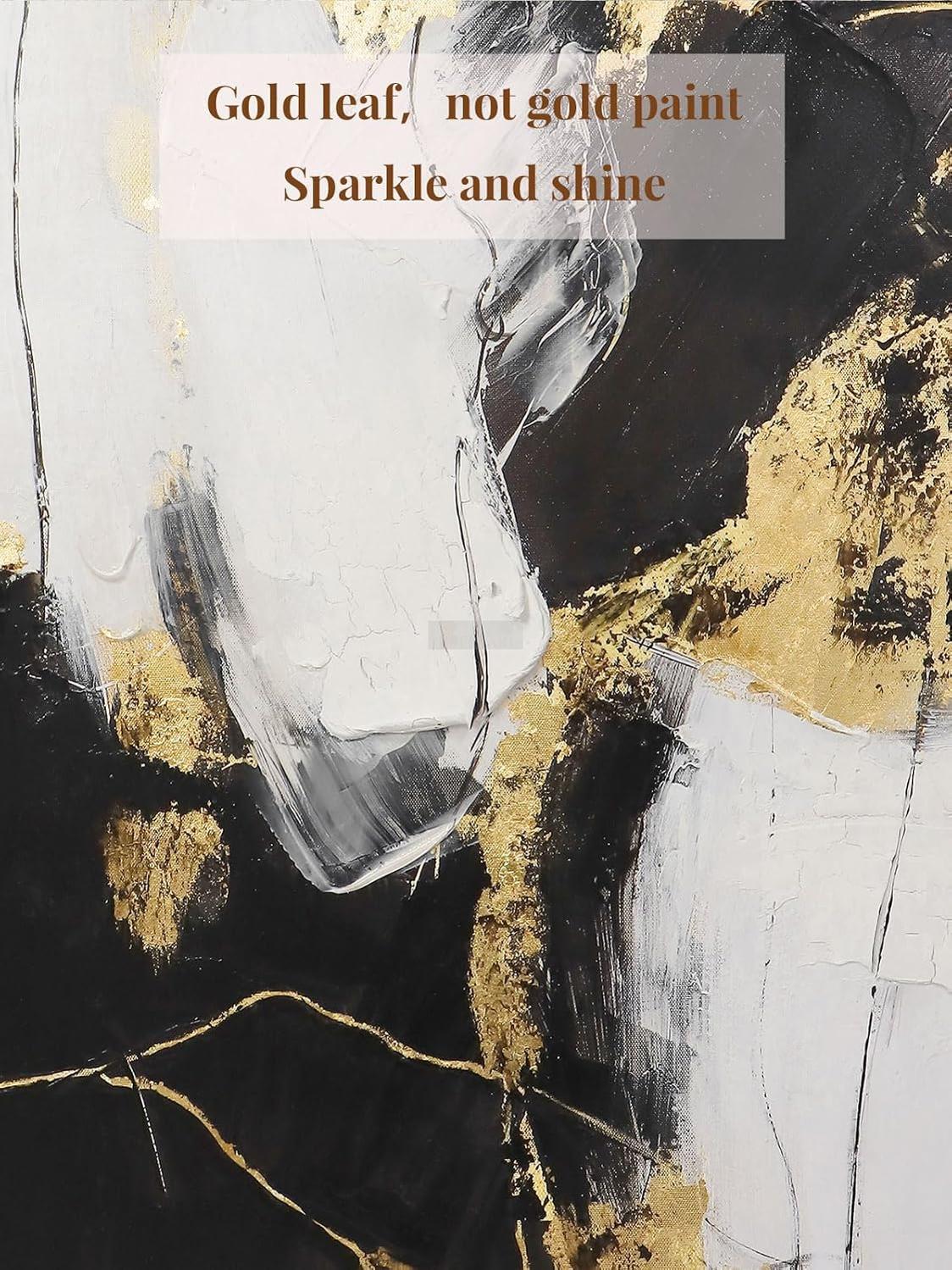 Black and Gold Wall Art Decor - Large Abstract Canvas Wall Art for living room bedroom office