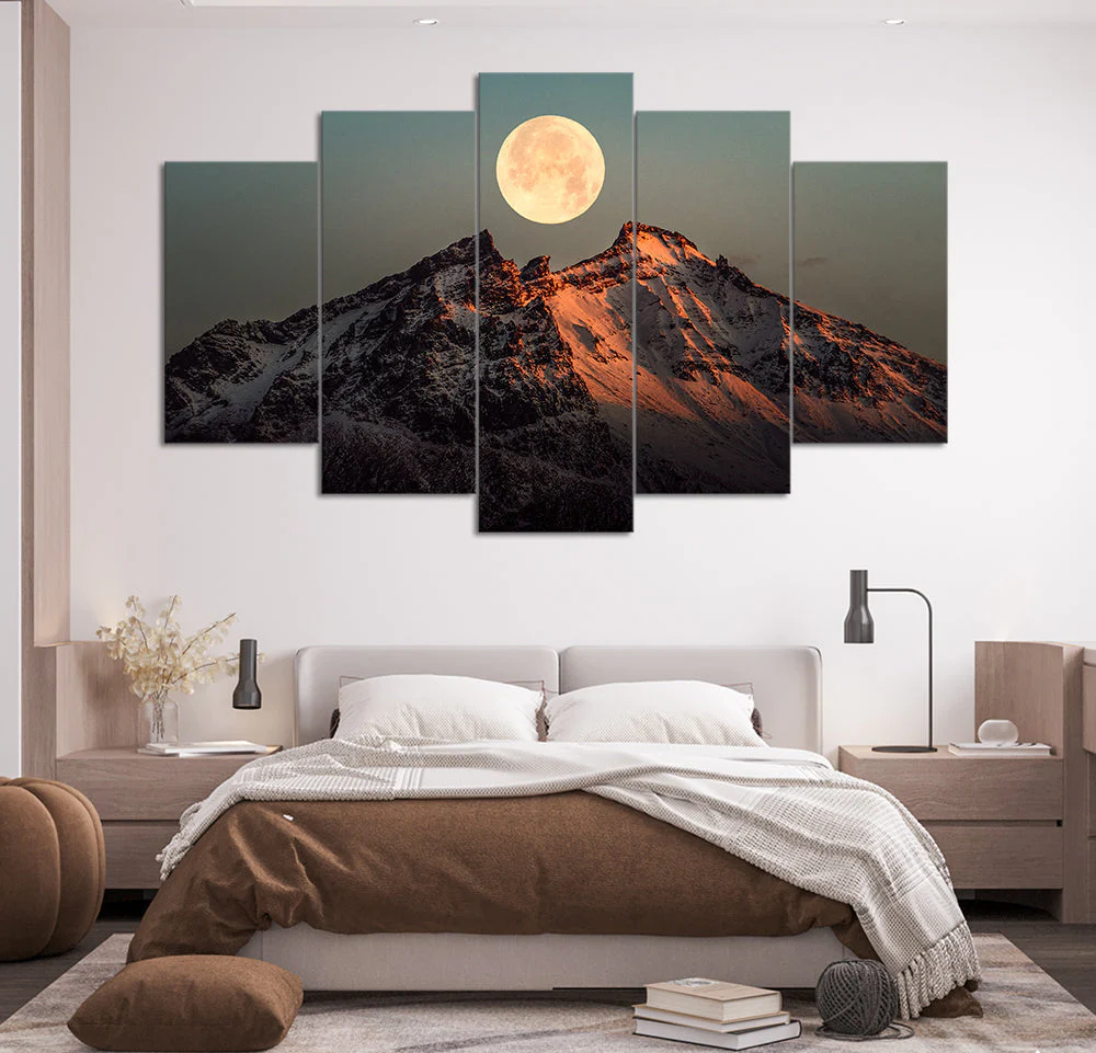 Full Moon Over the Glacier (5 Panel) Landscape Wall Art