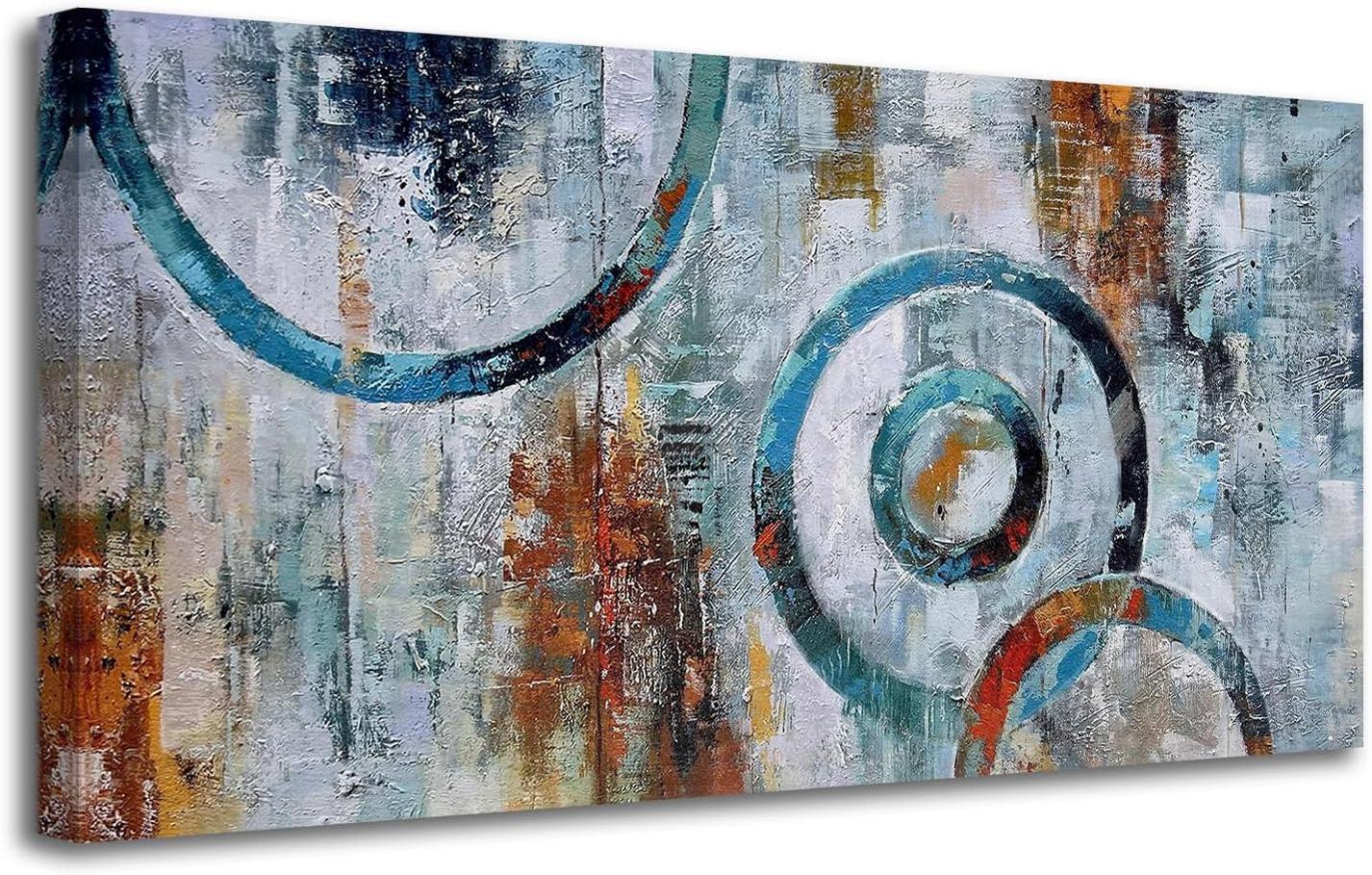 Abstract Wall Art Geometric Canvas Circle Block Painting Modern Grey Brown Artwork