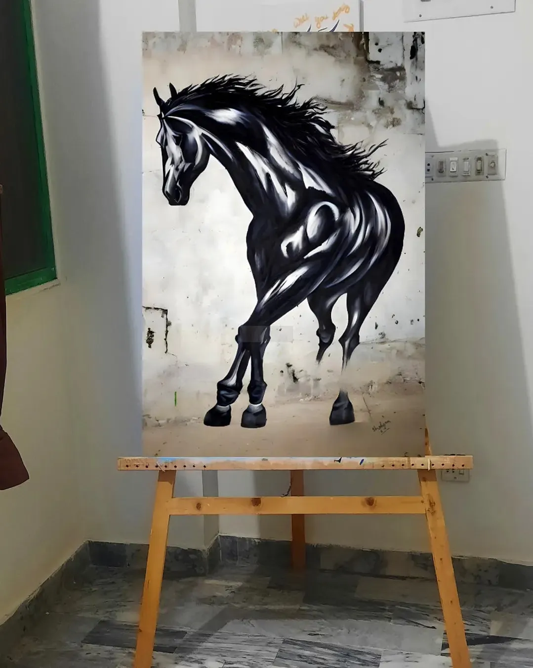 BLACK HORSE | Abstract Art for Modern Home Decor Hand-painted Painting