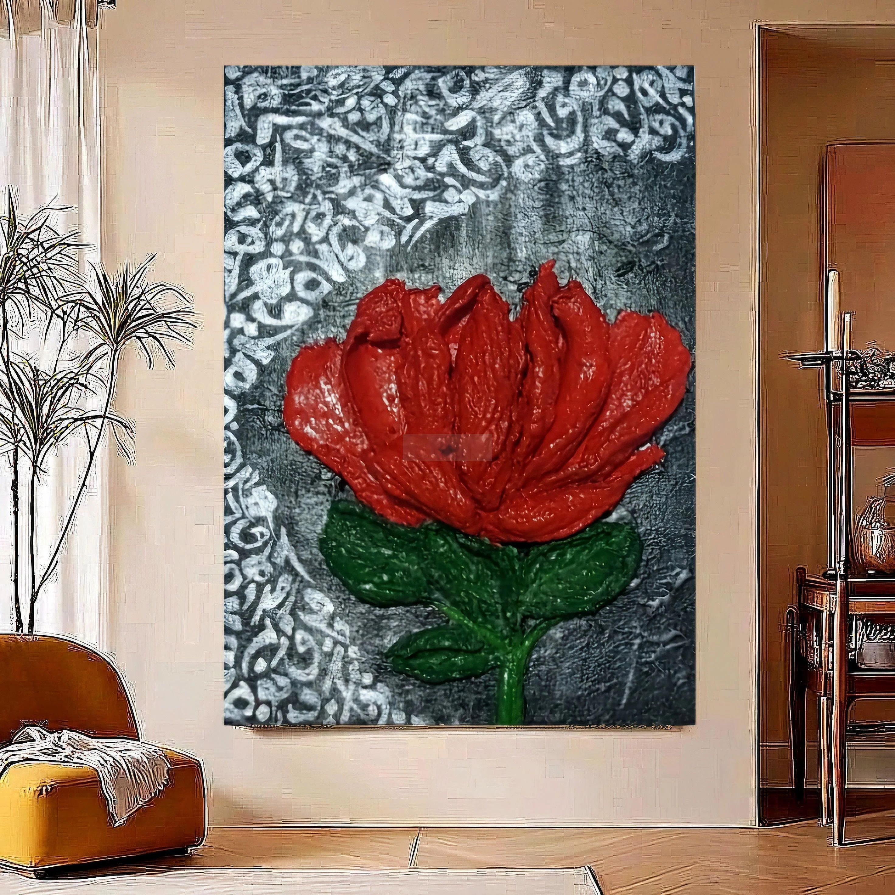 3D Rose on Canvas | Abstract Calligraphy | textured painting| Handmade Painting | Arabic art