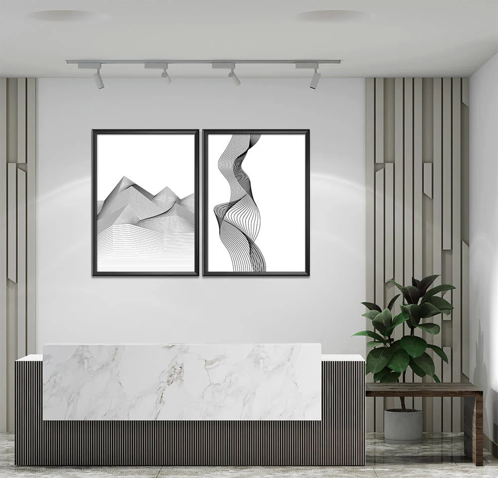 Waves in Abstract Line Art (2 Panel) Digital Wall Art