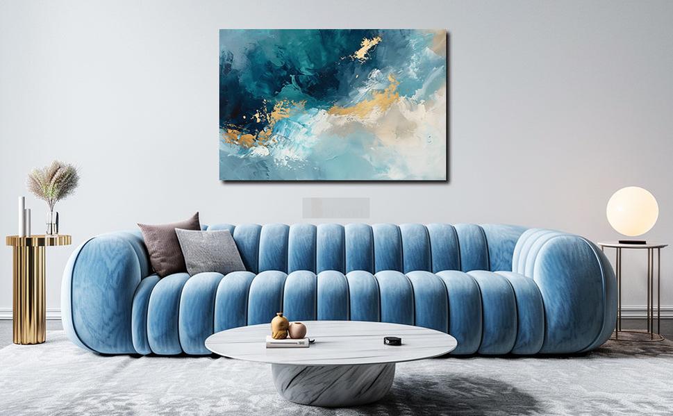 Ocean Wall Art Decor for Living Room | Blue Abstract Seascape Handmade Canvas Painting for Wall Modern Beach Art