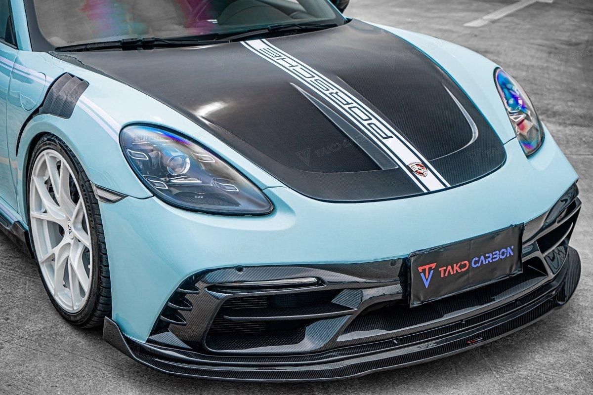 TAKD Carbon Front Bumper & Lip for Porsche 718 Boxster / Cayman Pre-preg Carbon Fiber