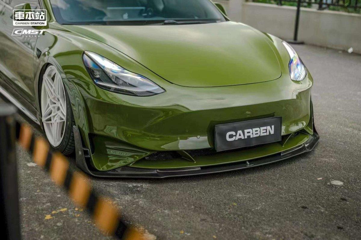 CMST Tuning V2 Front Bumper & Lip Splitter for Tesla Model 3 Performance/Base Carbon Fiber/FRP