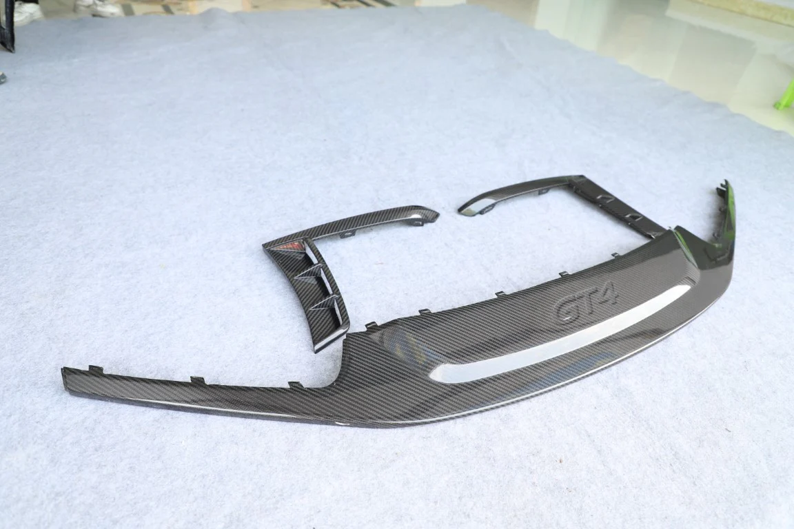 DuPont Tech With GT4 Logo Front Lip & Corner Splitters for GT4 Conversion Style Front Bumper Dry Pre-preg Carbon Fiber