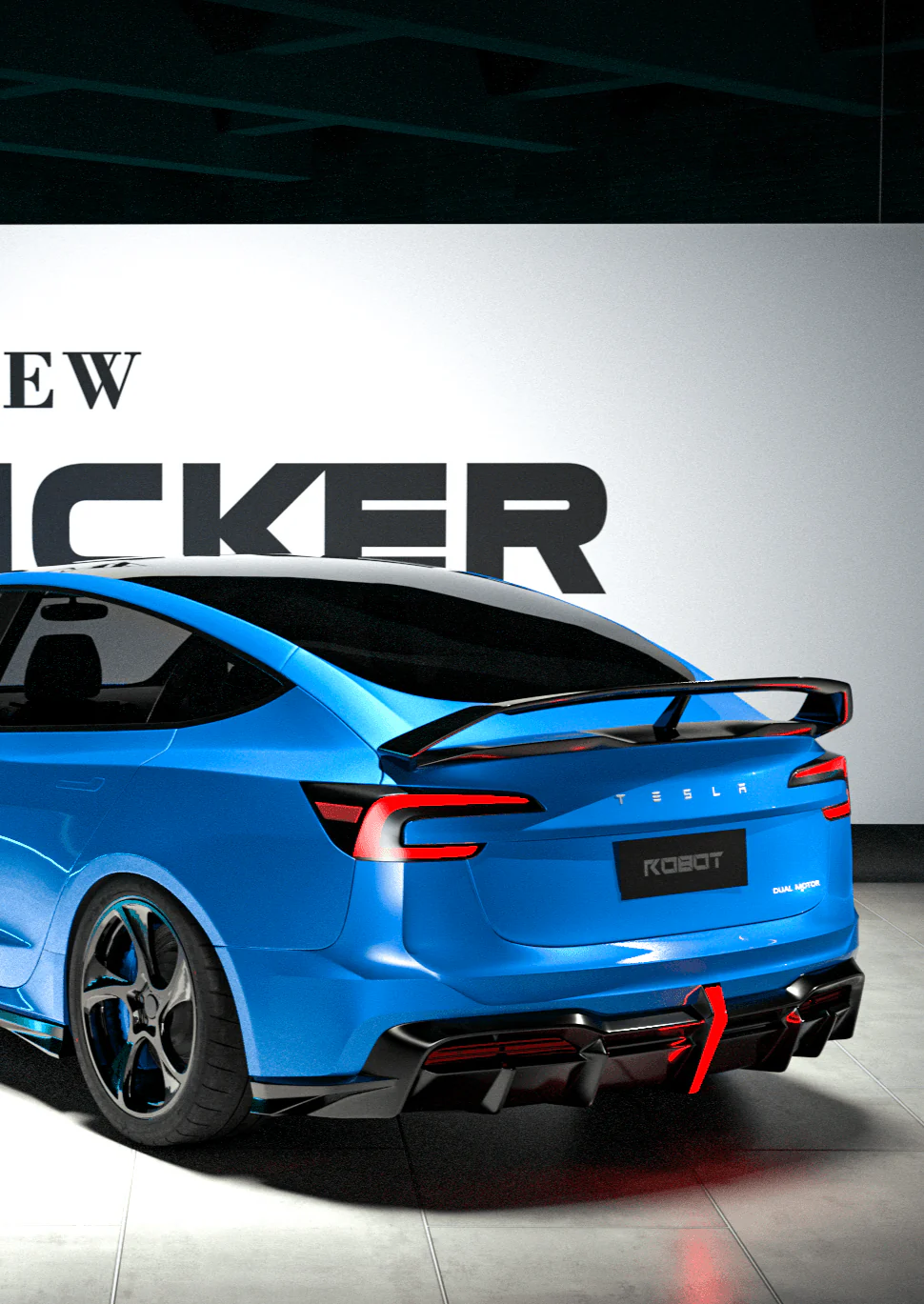 Robot Craftsman Hacker Rear Wing for Tesla Model 3 Highland / Performance Sedan Carbon Fiber/FRP