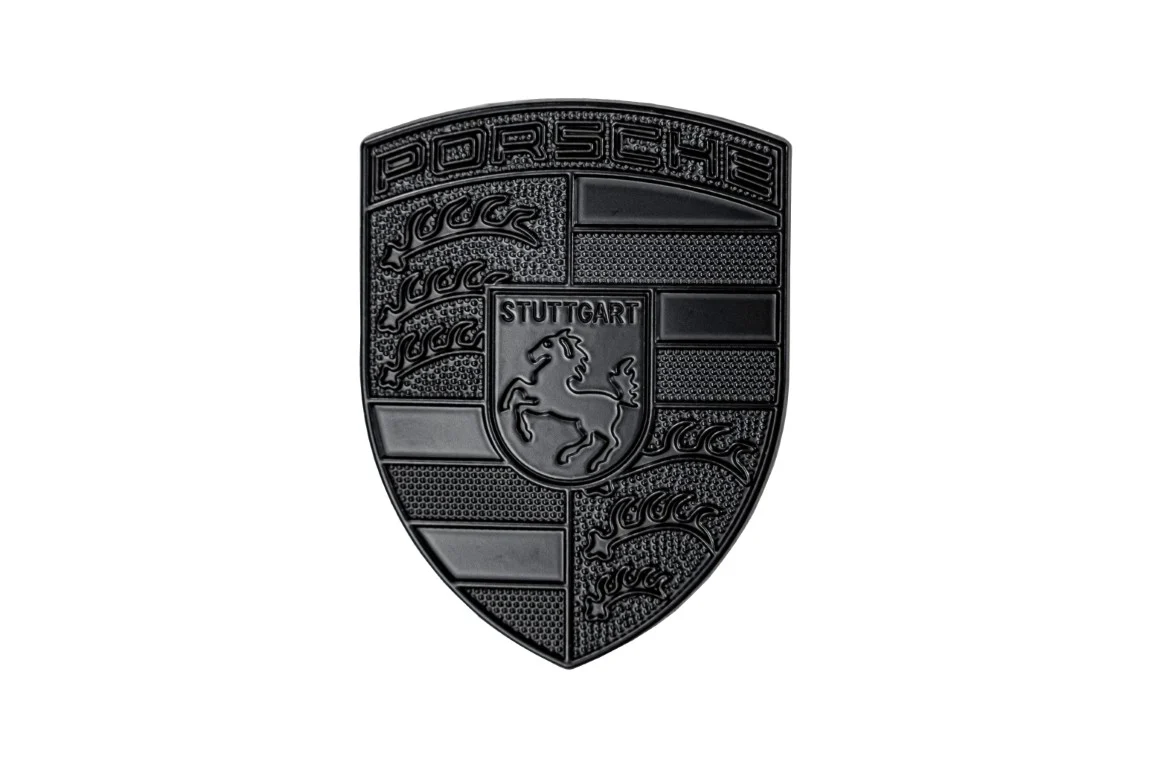 Porsche Crest Emblem Badge - Blacked Out Metal