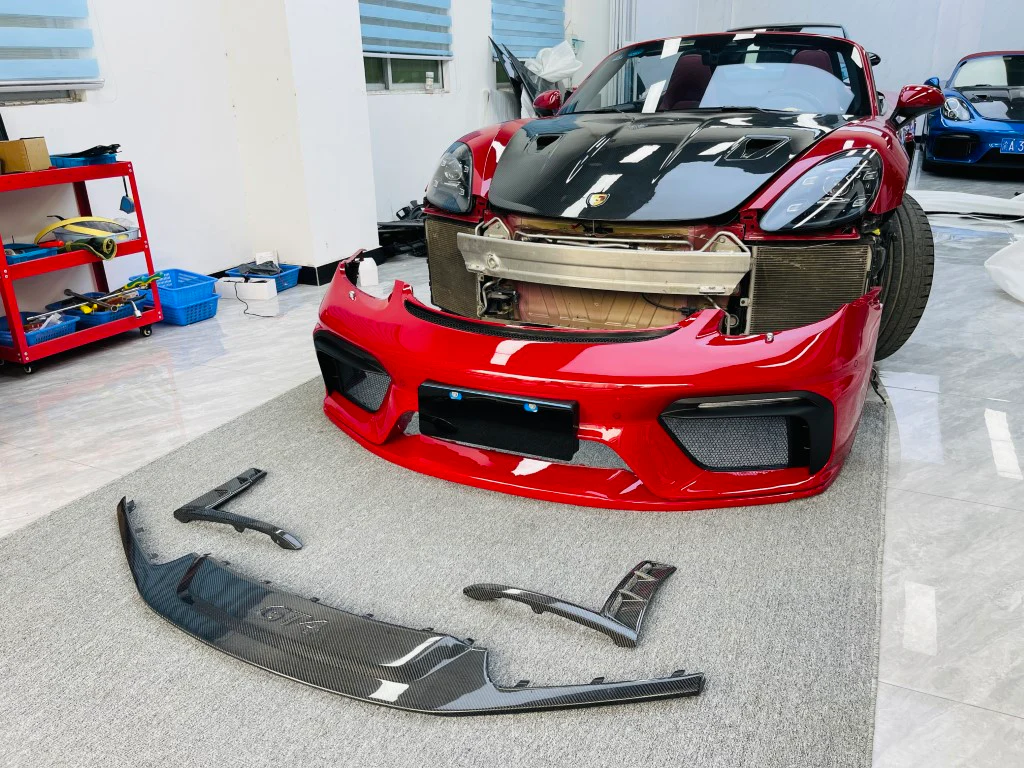 Dupont Tech GT4 Conversion Style Front Bumper & Trims for Porsche 718 982 Cayman Boxster 2017-2025 PP Polypropylene / Carbon Fiber