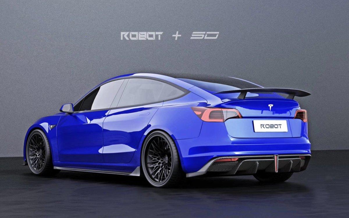 Robot Craftsman Crypton Rear Bumper & Diffuser for Tesla Model 3 Performance/Base Carbon Fiber/FRP
